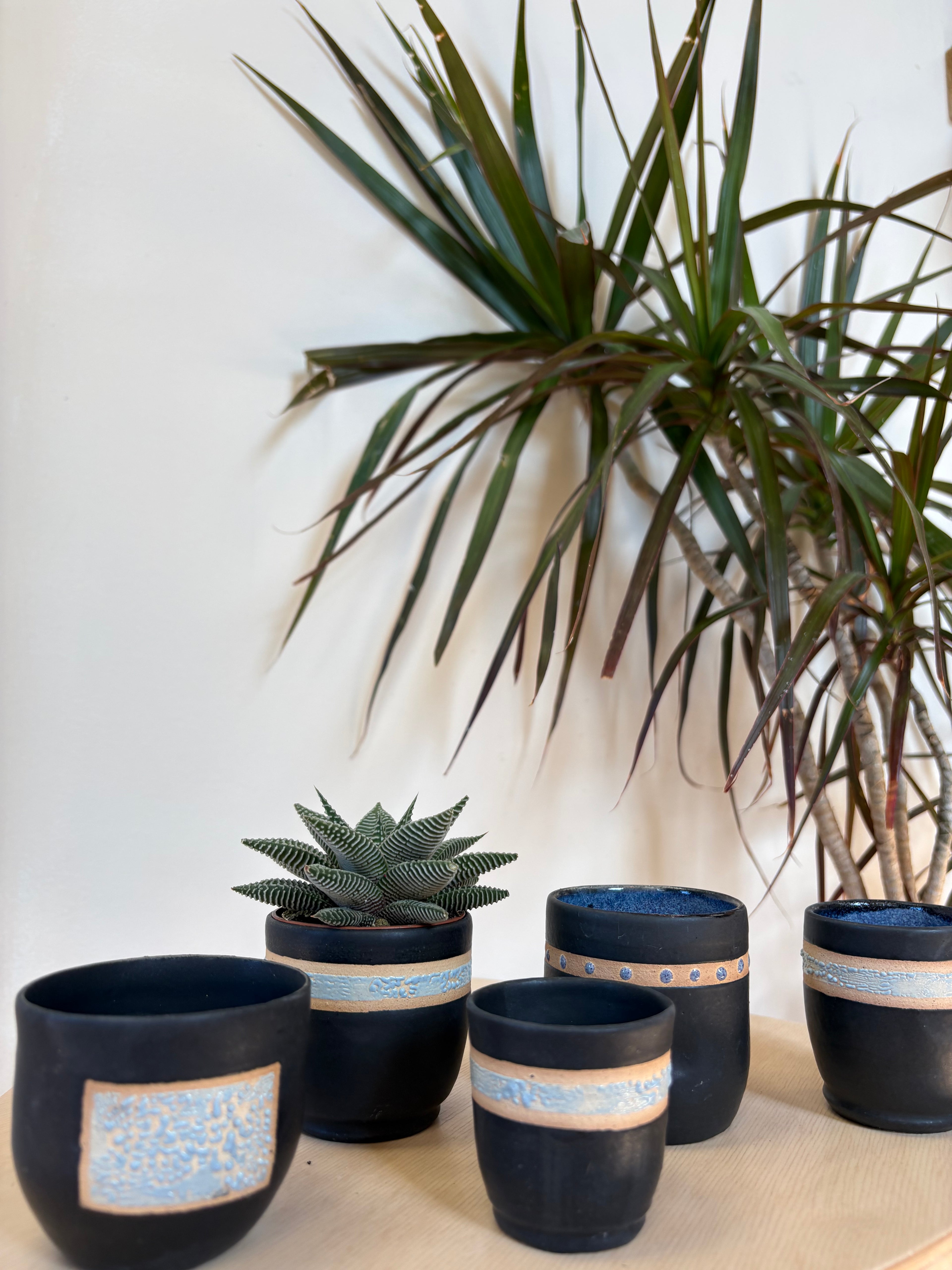 Miniature black and blue bubble cup